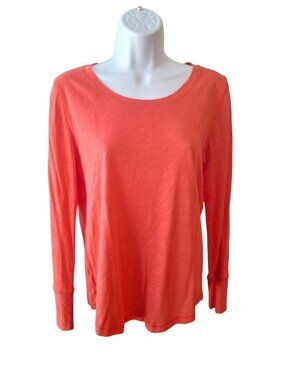 Ann Taylor LOFT Top Womens MP Coral Pink Cotton Long Sleeve Slub Knit Coastal